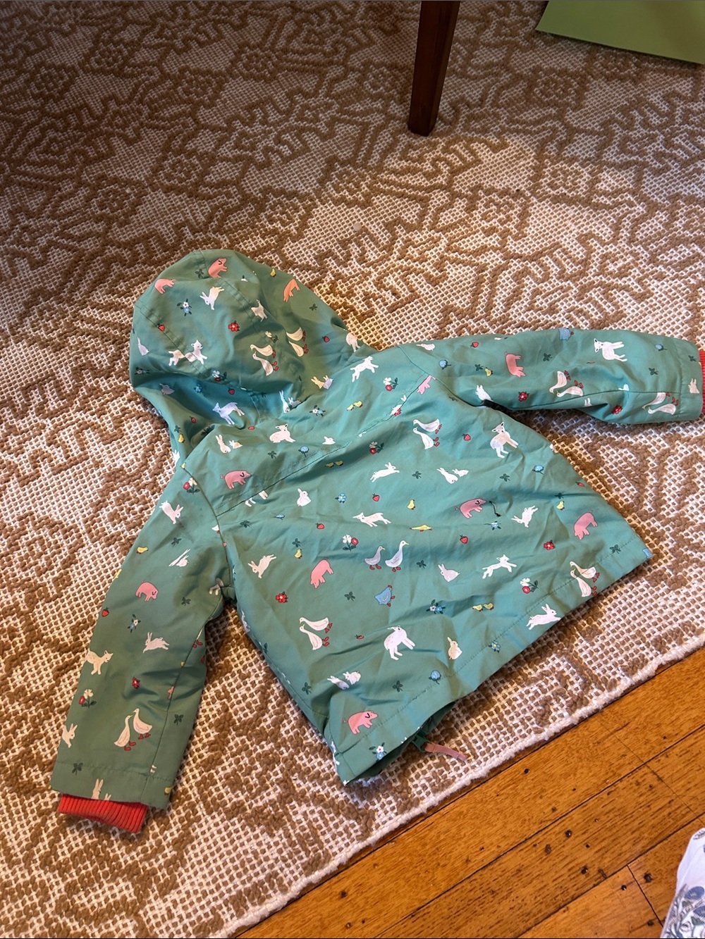 Baby Boden Green Raincoat with baby farm animals, 12-18 months - Picture 6 of 6